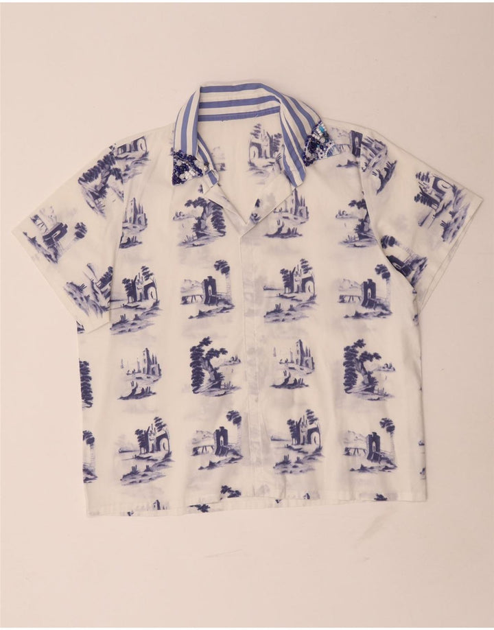 Vintage kvinders abstrakt mønster bluse Top UK 16 Large White
