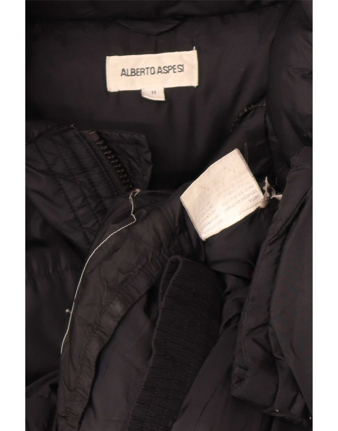 Alberto Aspesi Herre hættepolstret jakke UK 38 Medium Sort Nylon