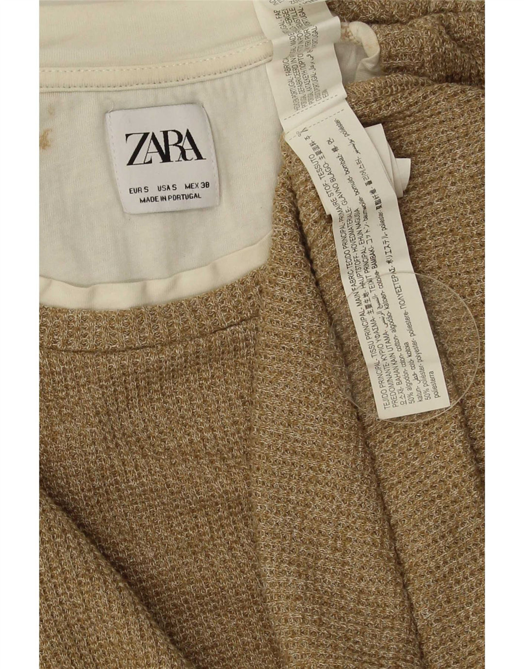 Zara Herre Top Langærmet Lille Beige Bomuld