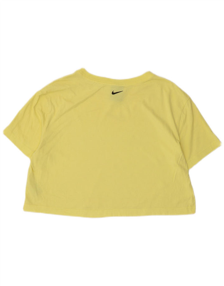 Nike Dame Crop T-Shirt Top UK 14 Medium Gul Bomuld