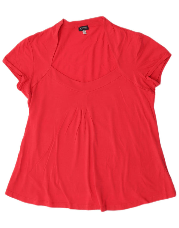 Armani Jeans Dame T-Shirt Top UK 22 3XL Rød Bomuld