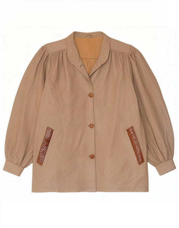 Lavorazione Artigiana Dame Læderjakke UK 14 Medium Beige Animal Print