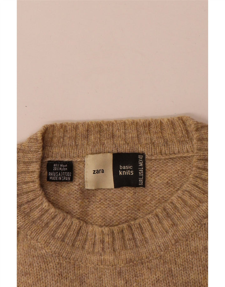 Zara Herre trøjetrøje med rund hals Stor Beige Flecked Uld