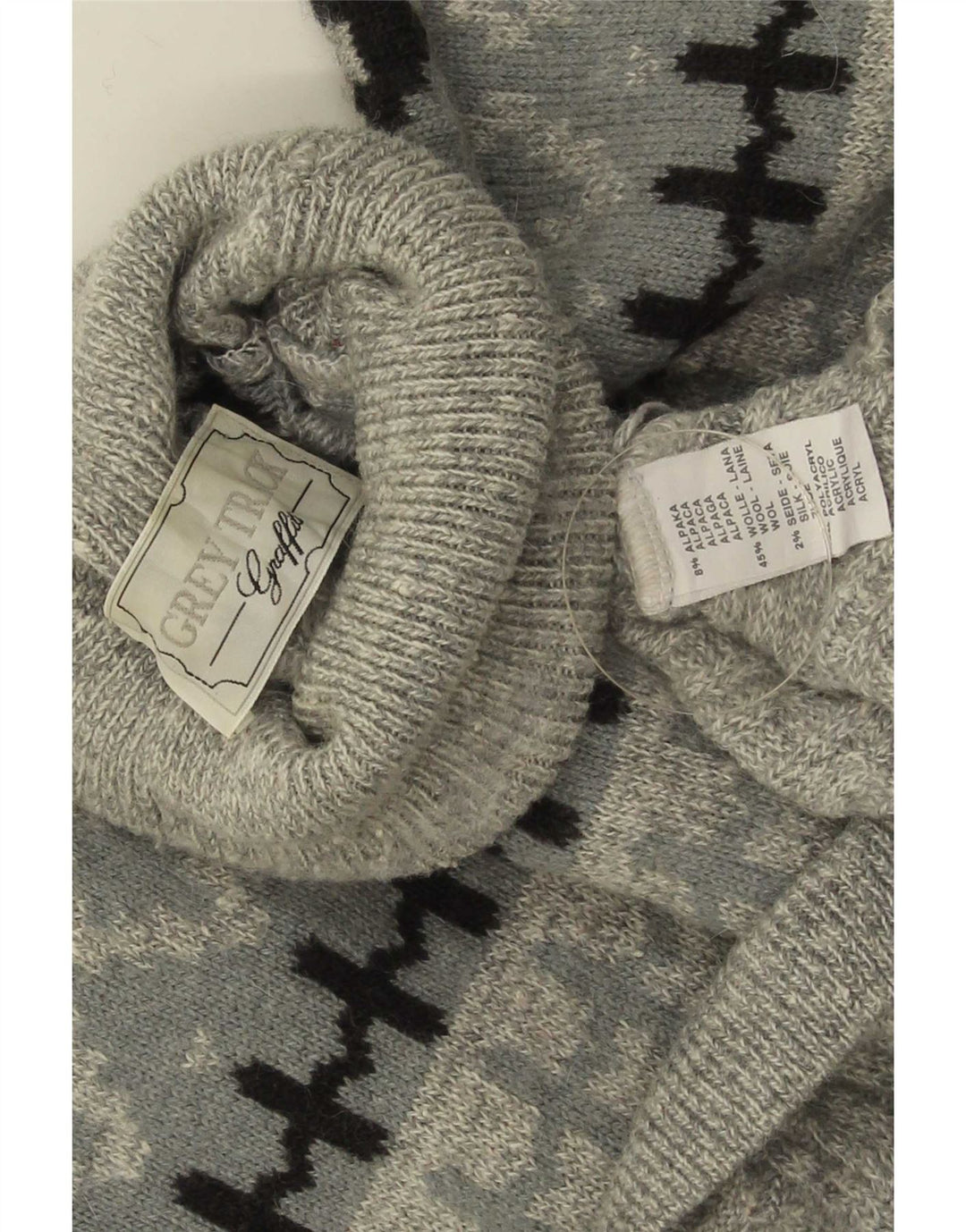 Vintage Herre rullehals sweater Large Grey Fair Isle Alpaca Wool