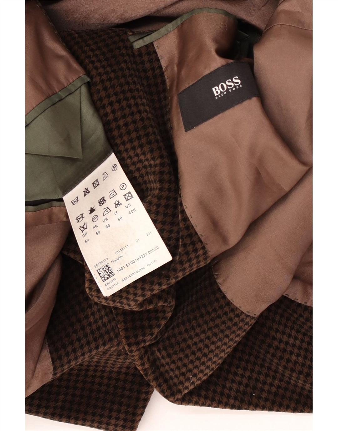 Hugo Boss Herre 2-knaps blazerjakke EU 50 Large Brown Houndstooth Viscose