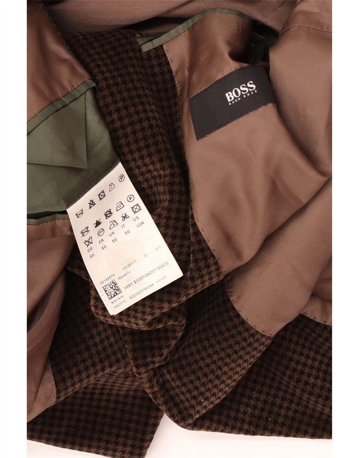Hugo Boss Herre 2-knaps blazerjakke EU 50 Large Brown Houndstooth Viscose