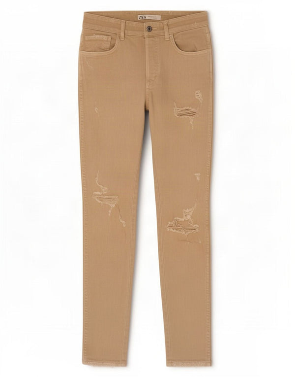 Zara Mens Distressed Skinny Jeans EU 40 Medium W31 L30 Beige