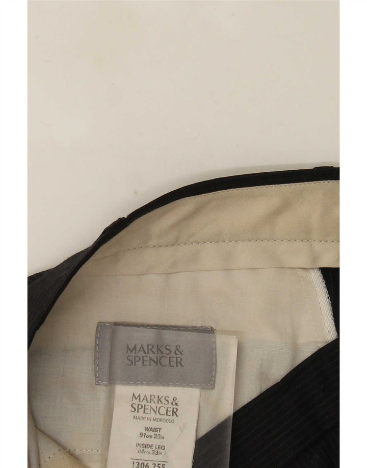 Marks & Spencer Herre Pegged Suit Bukser W36 L33 Sort nålestribet polyester