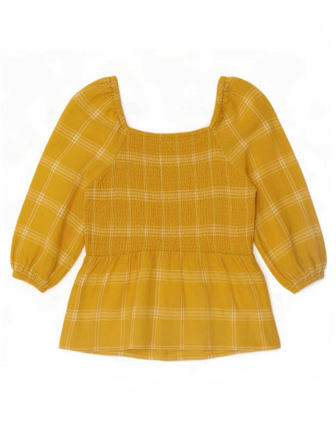 Marks & Spencer damebluse med 3/4 ærmer UK 14 Medium gul ternet