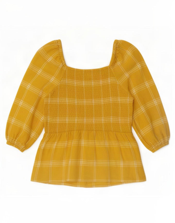 Marks & Spencer damebluse med 3/4 ærmer UK 14 Medium gul ternet