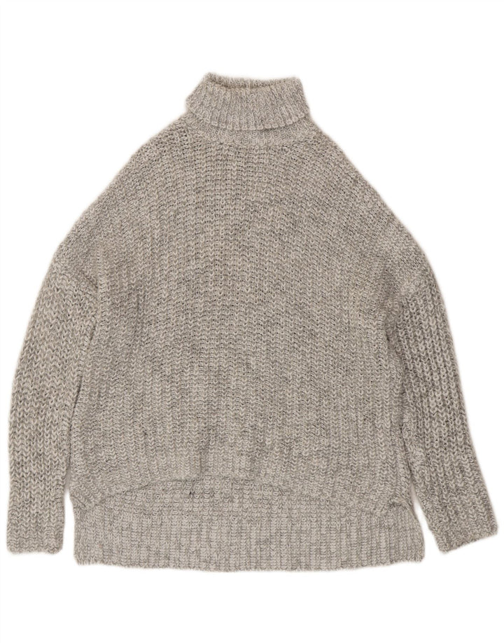 Zara Dame Oversized Roll Neck Jumper Sweater UK 14 Medium Grey Flecked