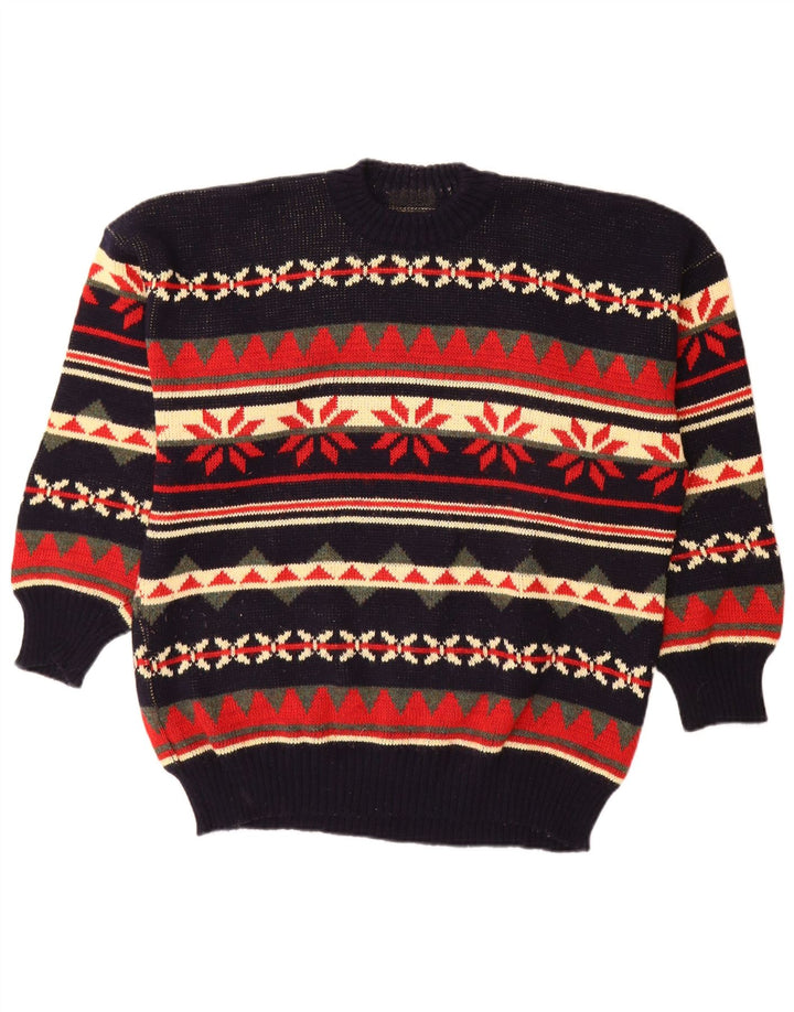 Vintage herre rund hals sweater stor flerfarvet Fair Isle