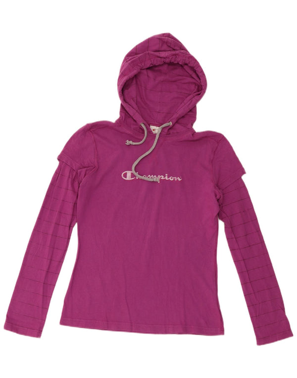 Champion Dame Hooded Grafisk Top Langærmet UK 12 Medium Lilla Stribet