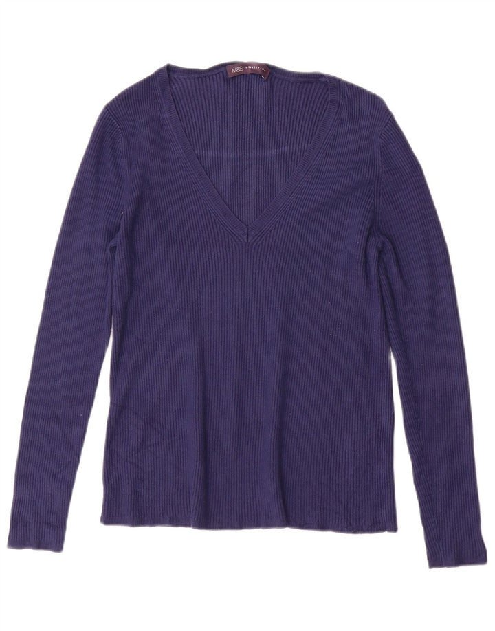 MARKS & SPENCER Dame V-hals sweater UK 10 Small Navy Blue