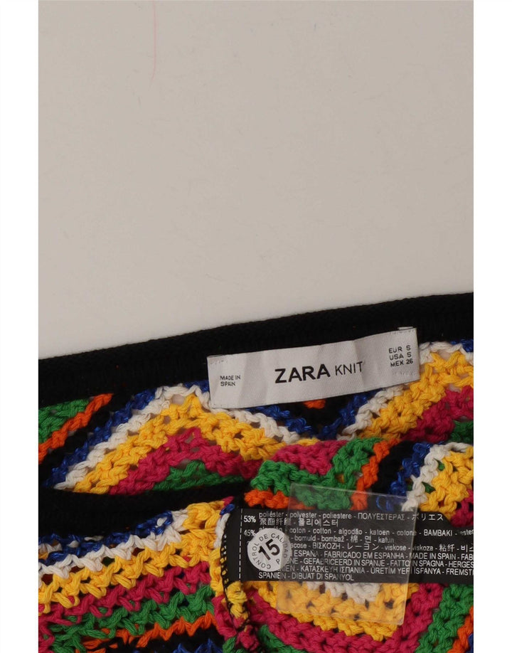 Zara Womens Oversized Crop Bluse Top UK 10 Small Multicolor Chevron