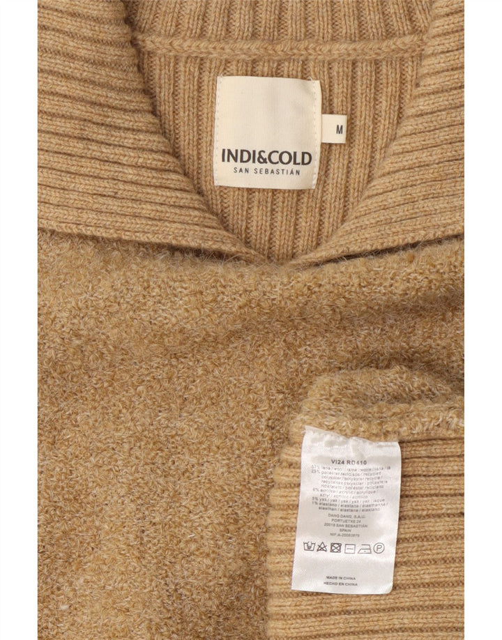 Indi & Cold Dame Polo Neck Jumper Sweater UK 14 Medium Beige Uld