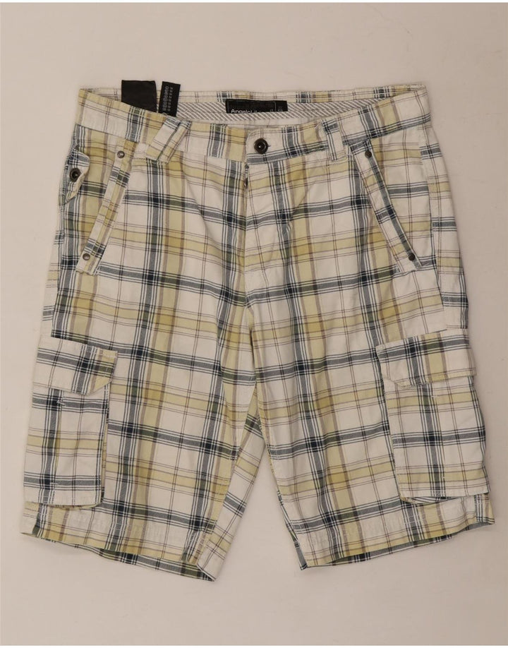 Angelo Litrico Herre Cargo Shorts IT 50 Large W34 Hvid ternet bomuld