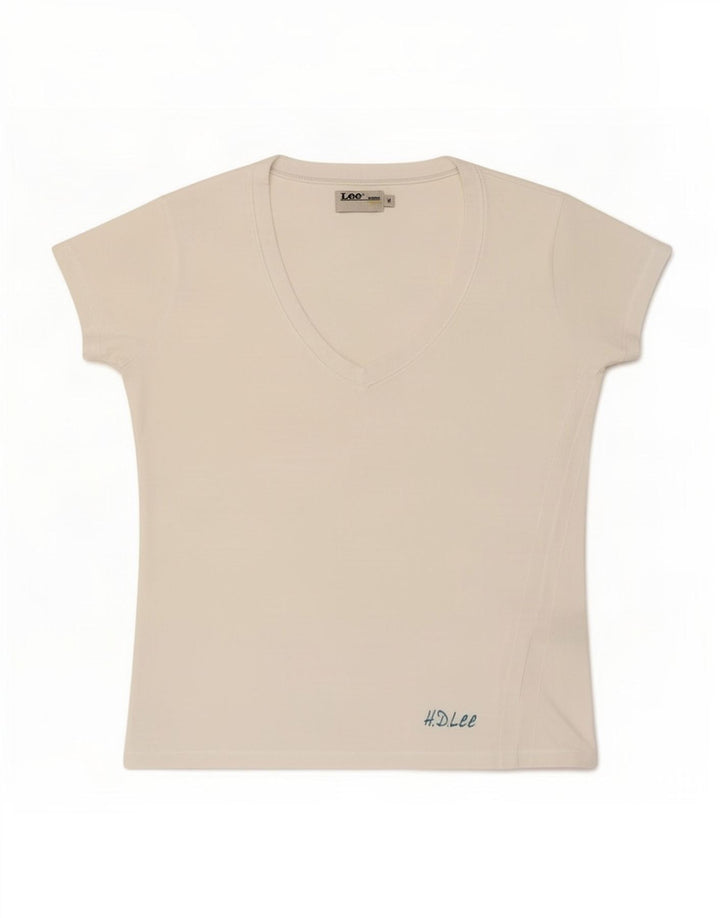 Lee T-Shirt Top UK 12 Medium Hvid Bomuld