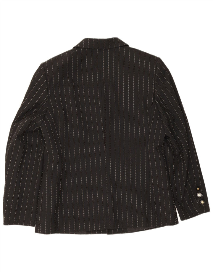 Delmod Dame 4 Button Blazer Jacket UK 12 Medium Black Pinstripe Polyester
