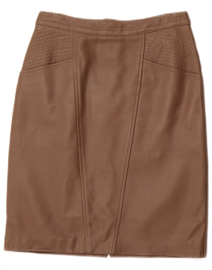 VINTAGE Højtaljet lædernederdel til kvinder IT 42 Medium W26 Brunt læder