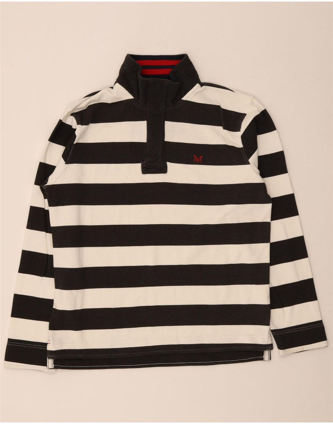 Besætningstøj Herre Zip Neck Sweatshirt Jumper Medium Sort Stribet Bomuld