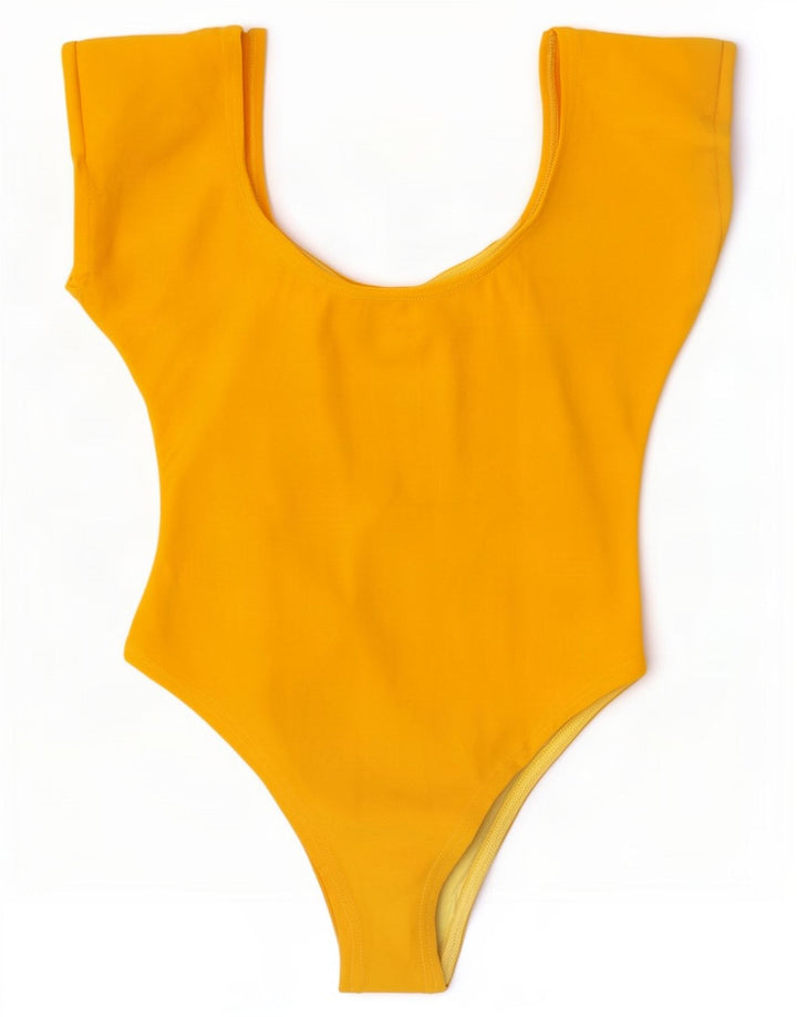 Vintage ærmeløs bodysuit til kvinder UK 12 Medium Yellow Cotton