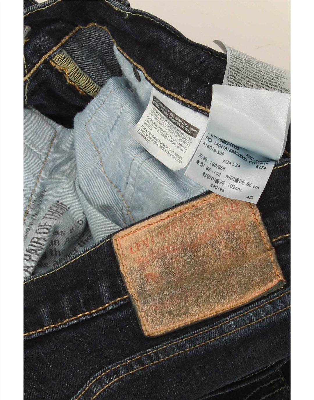 Levi's Herre 522 Slim Jeans W34 L34 Marineblå Bomuld