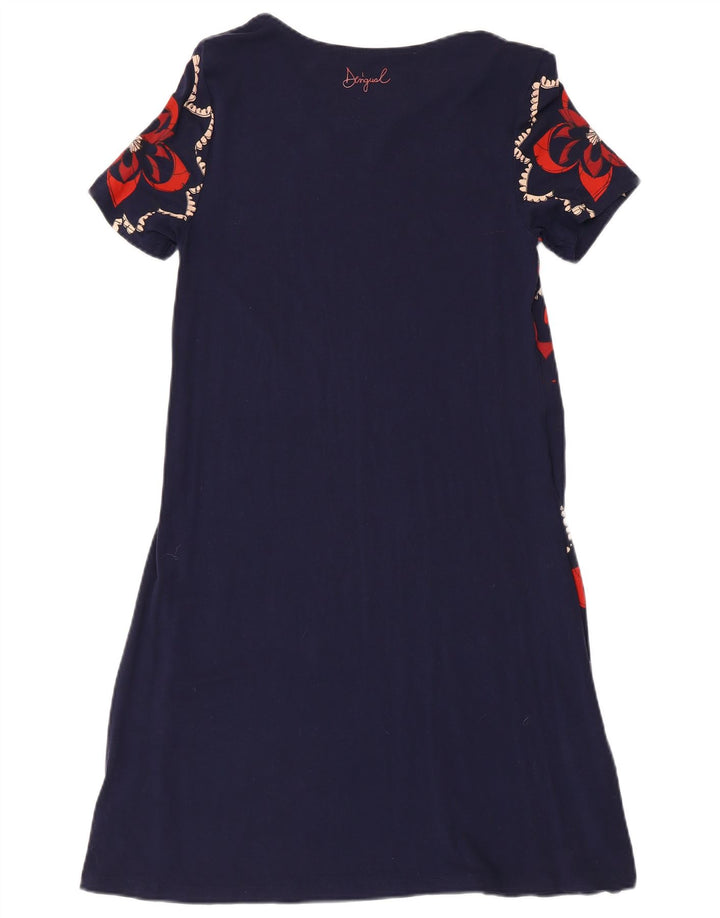 DESIGUAL Kvinder A-Line Kjole UK 8 Small Navy Blue Floral Viscose
