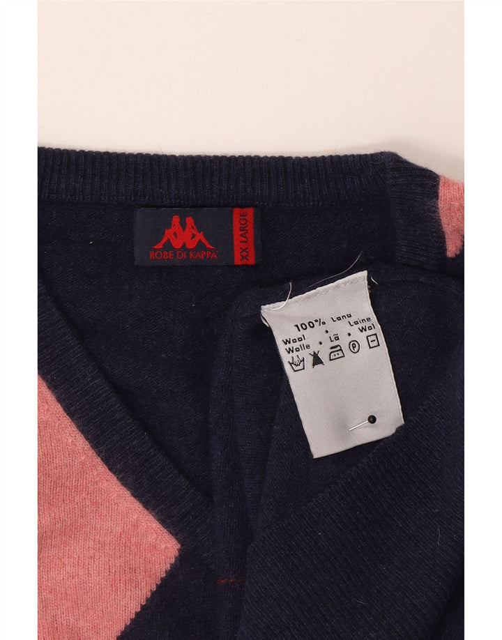 Kappa Herre V-hals sweater 2XL Navy Blue Argyle/Diamond Wool