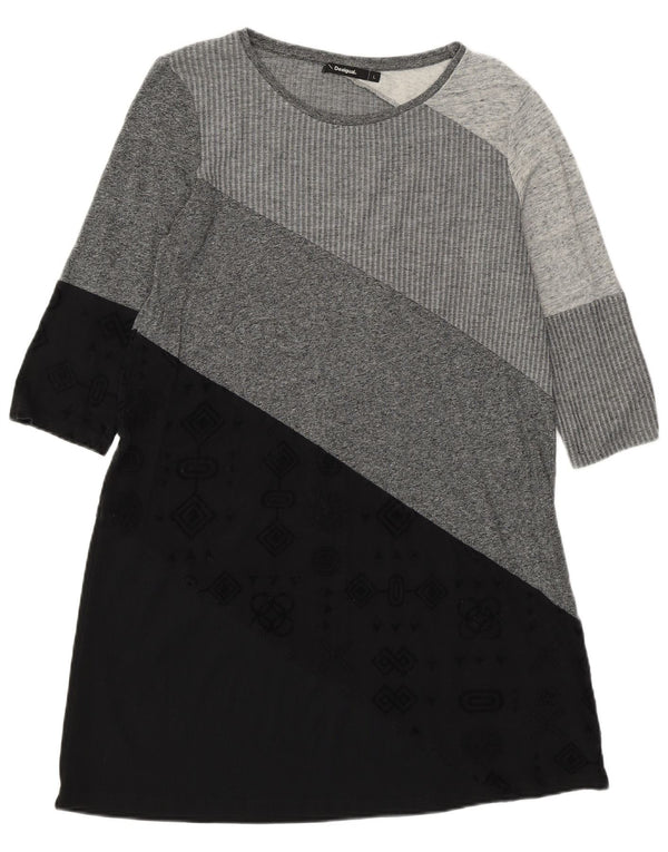 Desigual Dame 3/4-ærmet Jumper Dress UK 14 Stor grå farveblok