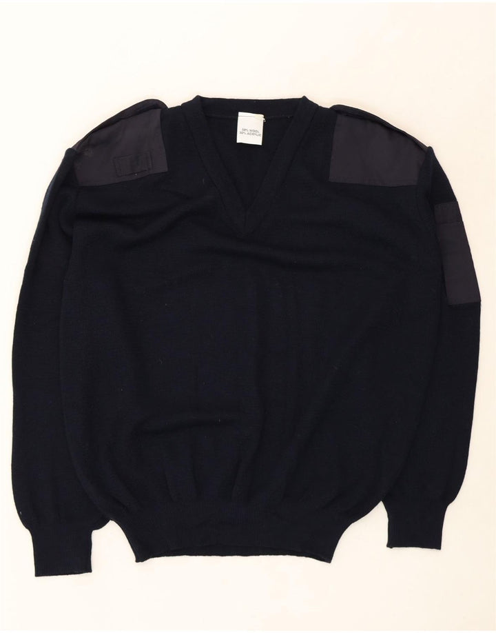VINTAGE Mens V-Neck Jumper Sweater IT 50 Medium Navy Blue Wool Vintage Vintage and Second-Hand Vintage from Messina Hembry 