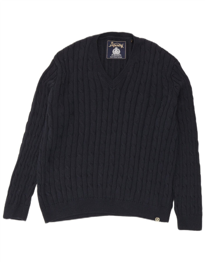 Superdry Dame Oversized V-hals sweater UK 10 Small Navy Blue