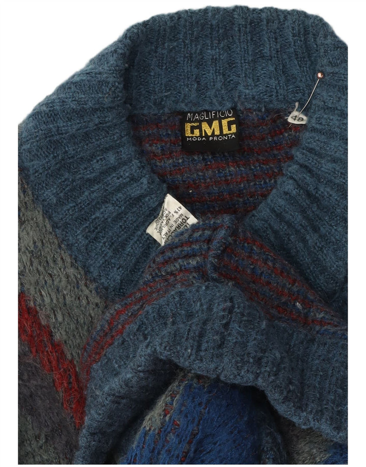 Maglificio Herre Cardigan Sweater IT 48 Medium Blue Geometric Acryl