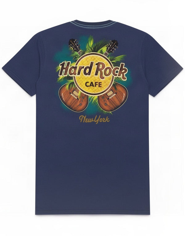Hard Rock Cafe Herre New York Grafisk T-Shirt Top Small Navy Blue Cotton