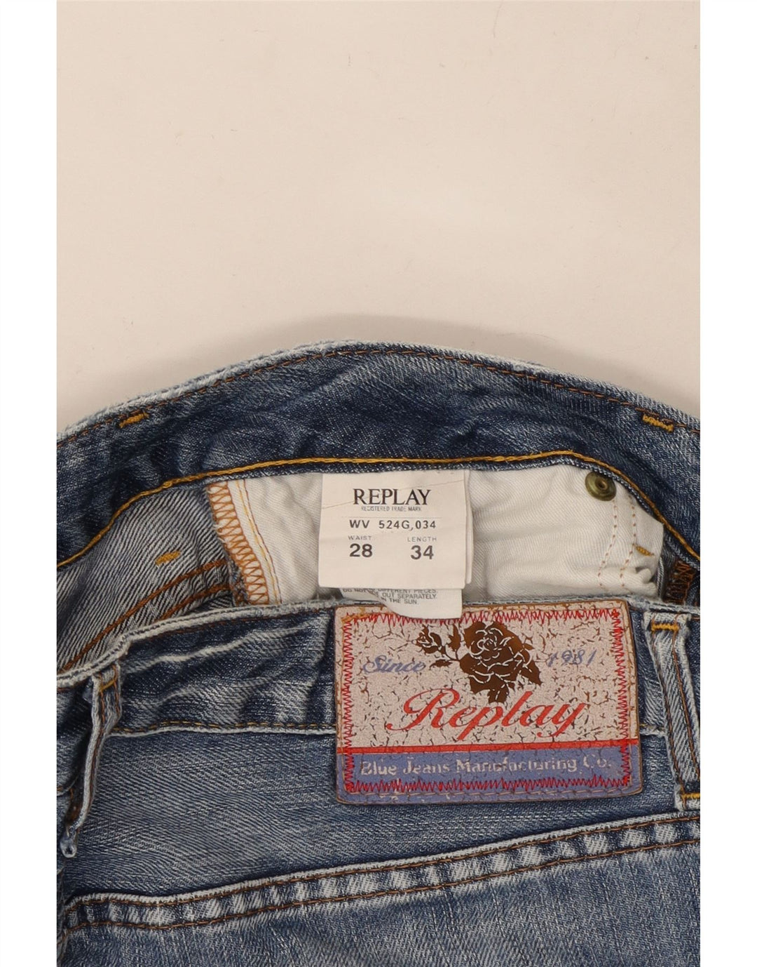 REPLAY Dame Straight Jeans W28 L30 Blå Bomuld