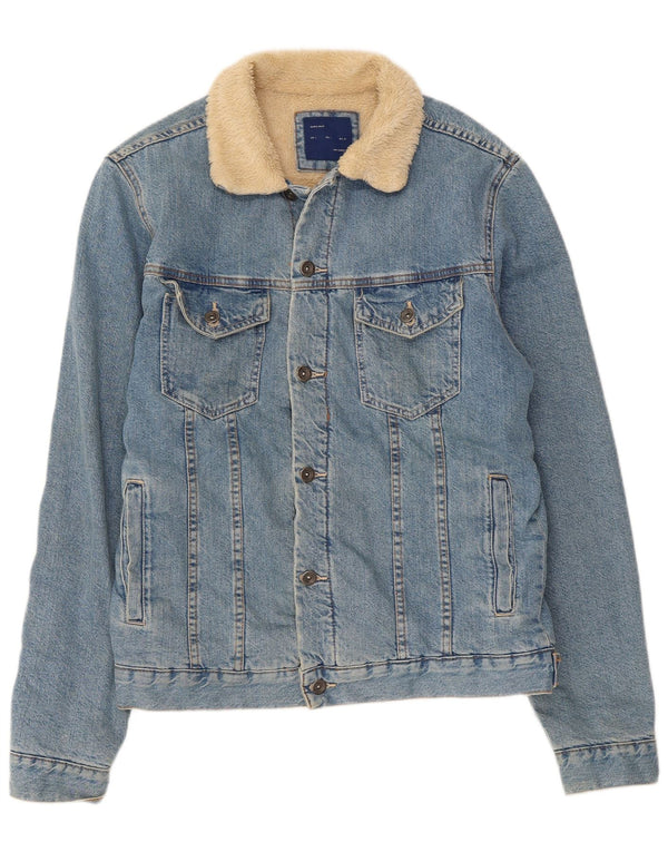 Zara Herre Sherpa Denim Jacket UK 40 Large Blue Cotton