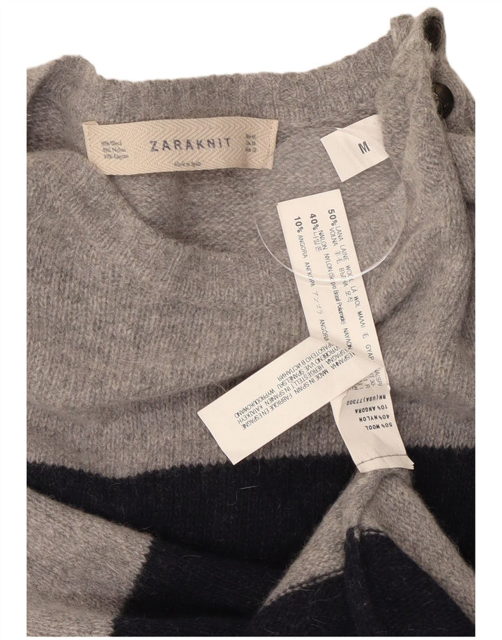 Zara Dame Jumper Dress UK 12 Mellem grå stribet uld
