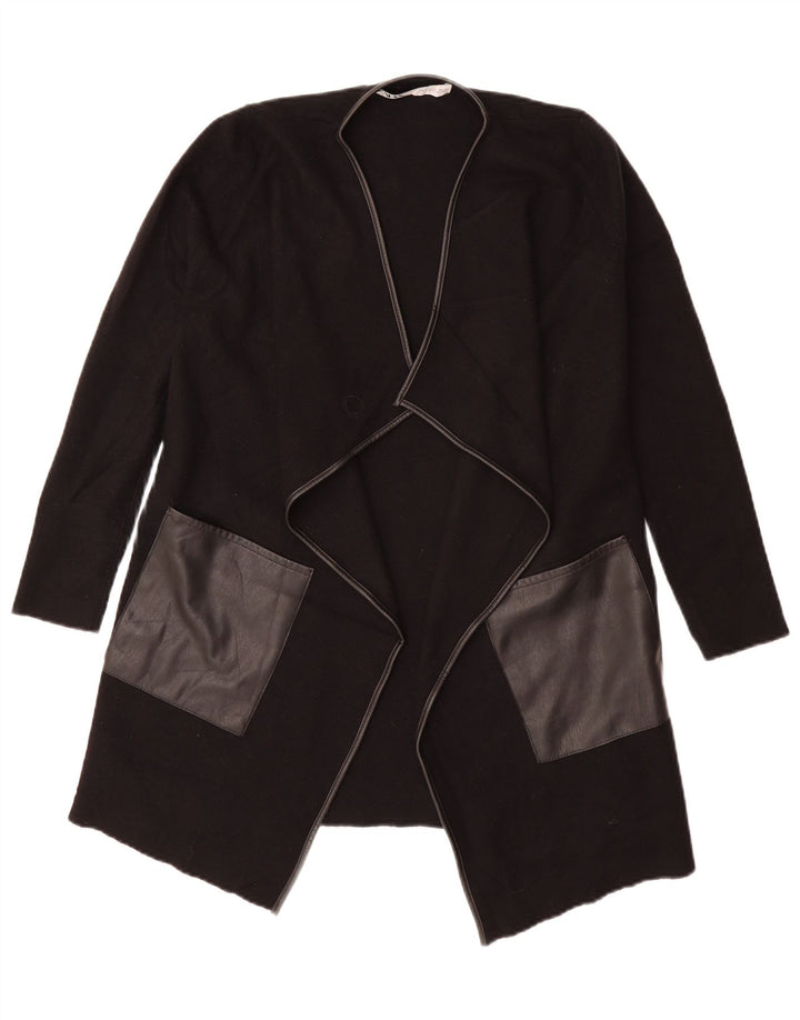 ZARA Womens Longline Open Cardigan Sweater UK 10 Small Black Viscose