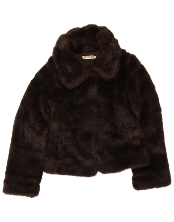 Topshop Dame imiteret Pels Bolero Jacket UK 8 Small Brown Acryl