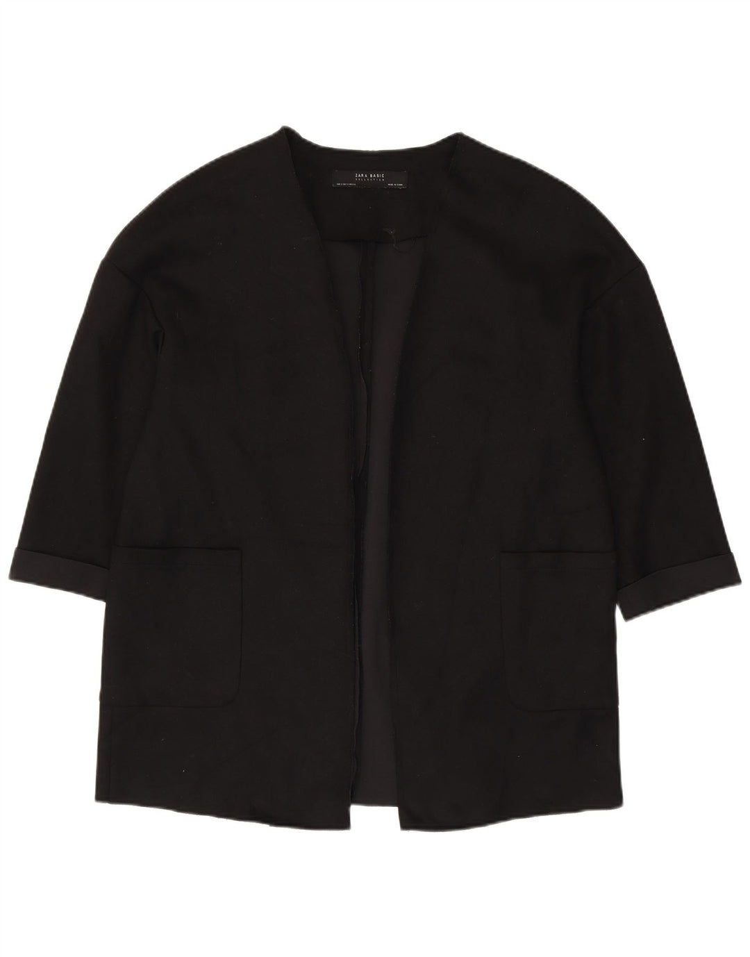 ZARA Dame Oversized 3/4 ærmet åben blazerjakke UK 10 Small Black