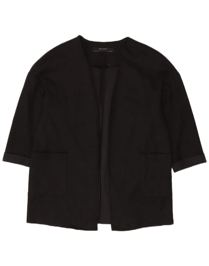 ZARA Dame Oversized 3/4 ærmet åben blazerjakke UK 10 Small Black