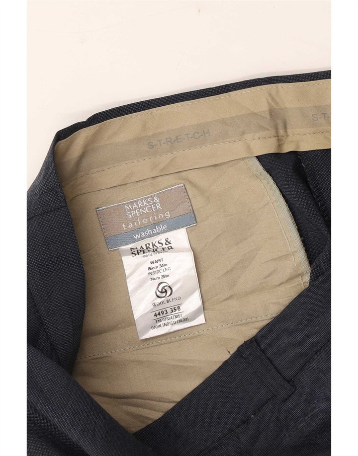 Marks & Spencer Straight Suit Bukser til mænd W34 L29 Marineblå polyester