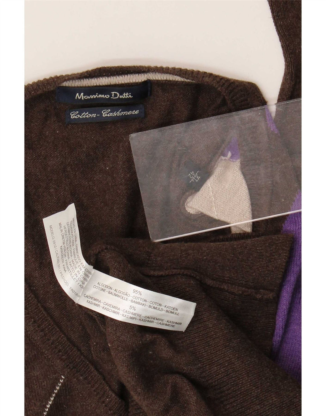 Massimo Dutti Herre V-hals sweater XL Brun Argyle/Diamant Bomuld
