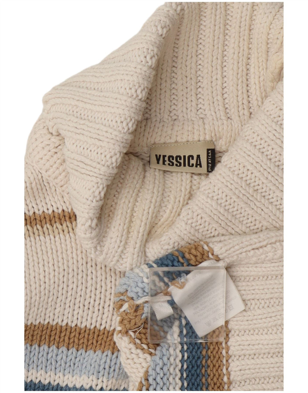 Yessica Dame Roll Neck Jumper Sweater UK 14 Medium Flerfarvet Stribet