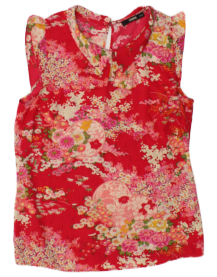 Oasis Dame Ærmeløs bluse Top UK 10 Small Red Floral Polyester