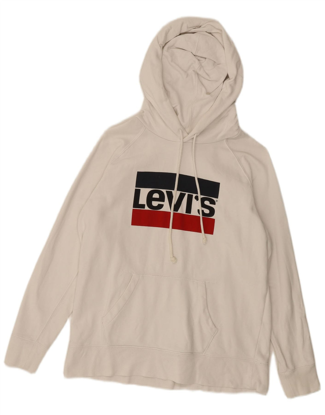 LEVI'S Womens Graphic Hoodie Jumper UK 14 Medium White Cotton