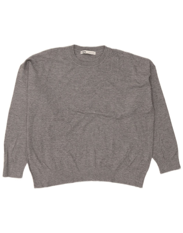 Zara Womens Oversized Crew Neck Jumper Sweater UK 16 Large Grey Flecked