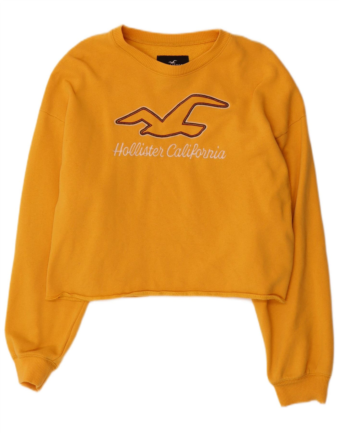HOLLISTER Womens Crop Graphic Sweatshirt Jumper UK 14 Medium Yellow Bomuld