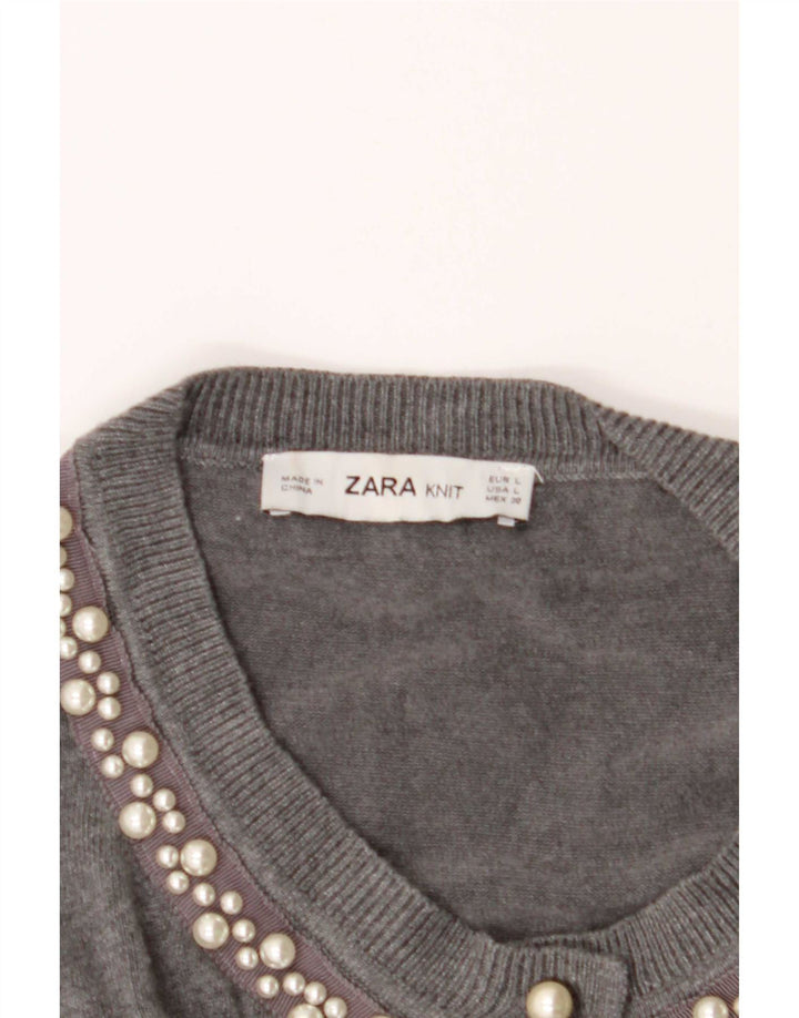 Zara Dame Cardigan Sweater UK 14 Large Grå