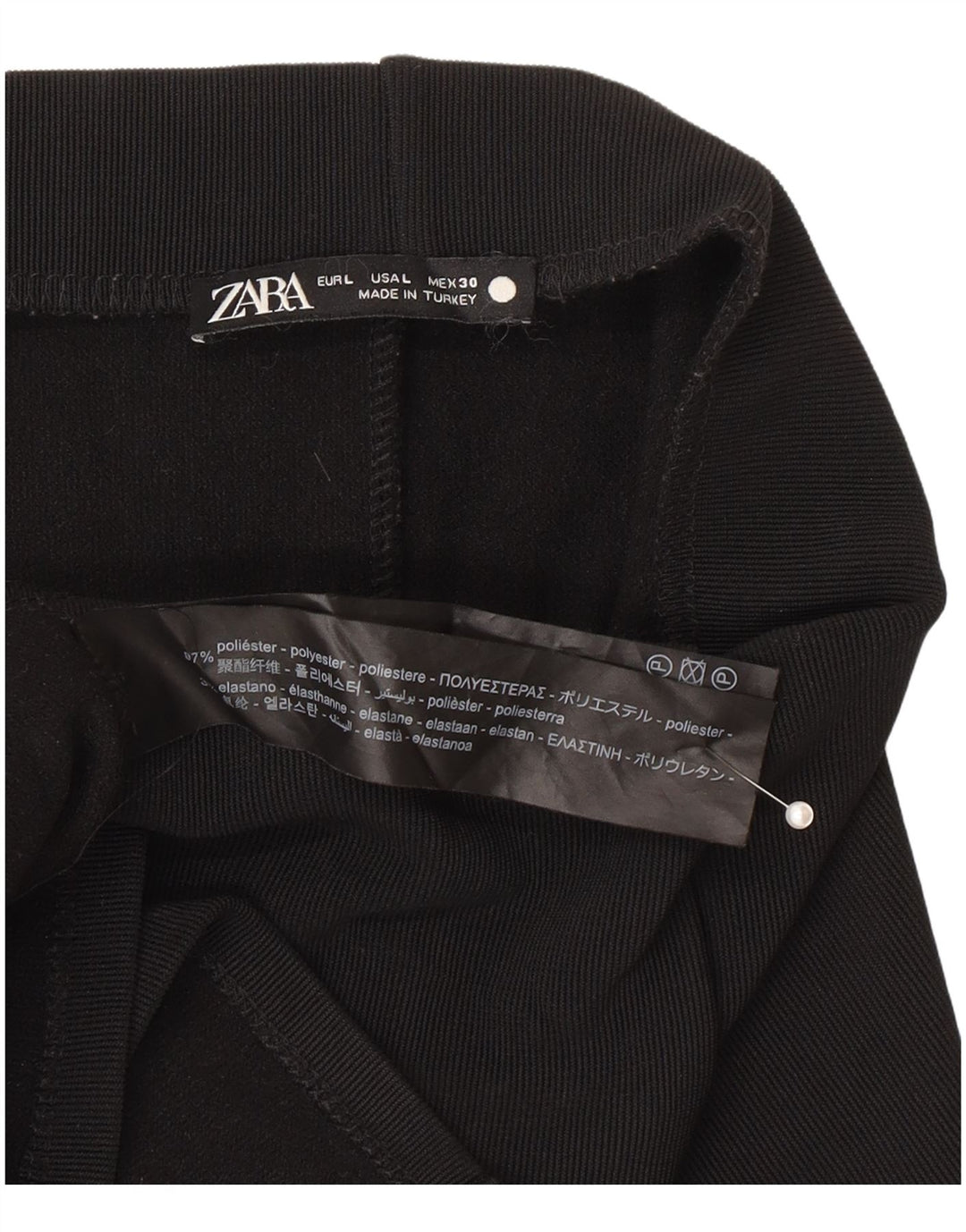 Zara Midi-nederdel med høj talje, stor W30, sort polyester
